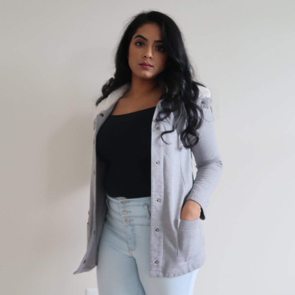 Light Grey Jacket with Faux Fur Trim